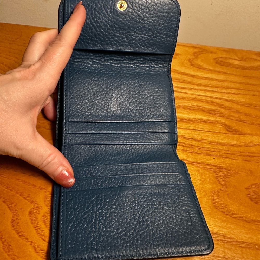 Chloe Blue Leather Compact Alphabet Collection Leather Wallet with Gold Accents - Picture 5 of 7